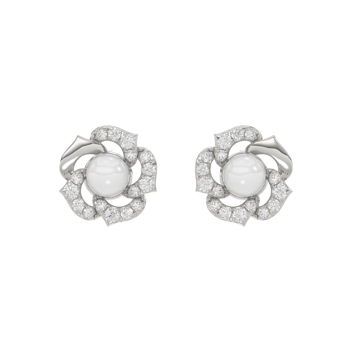 14K WHITE GOLD 1/4CT ROUND/PEARL DIAMOND LADIES EARRINGS