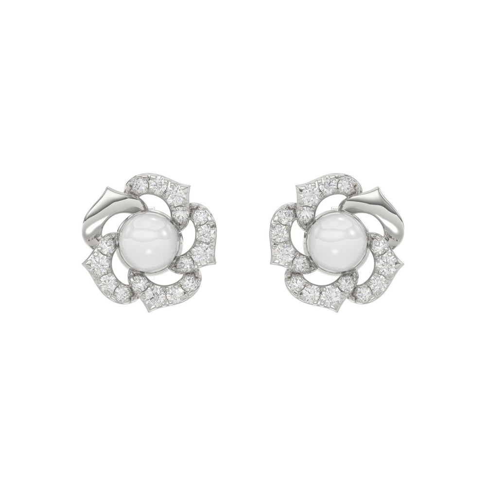 14K WHITE GOLD 1/4CT ROUND/PEARL DIAMOND LADIES EARRINGS