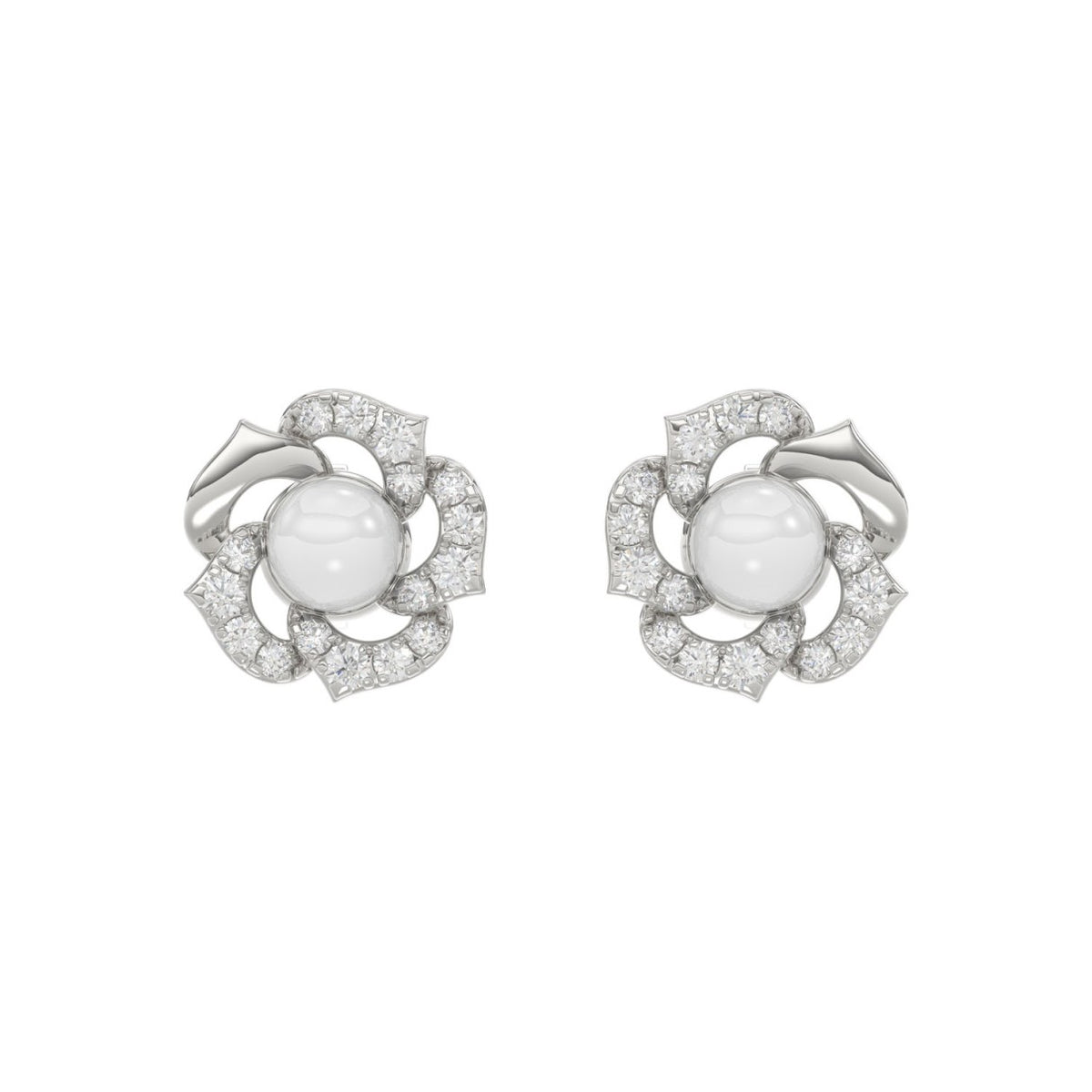 14K WHITE GOLD 1/4CT ROUND/PEARL DIAMOND LADIES EARRINGS