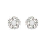 14K WHITE GOLD 1/4CT ROUND/PEARL DIAMOND LADIES EARRINGS