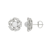 14K WHITE GOLD 1/4CT ROUND/PEARL DIAMOND LADIES EARRINGS