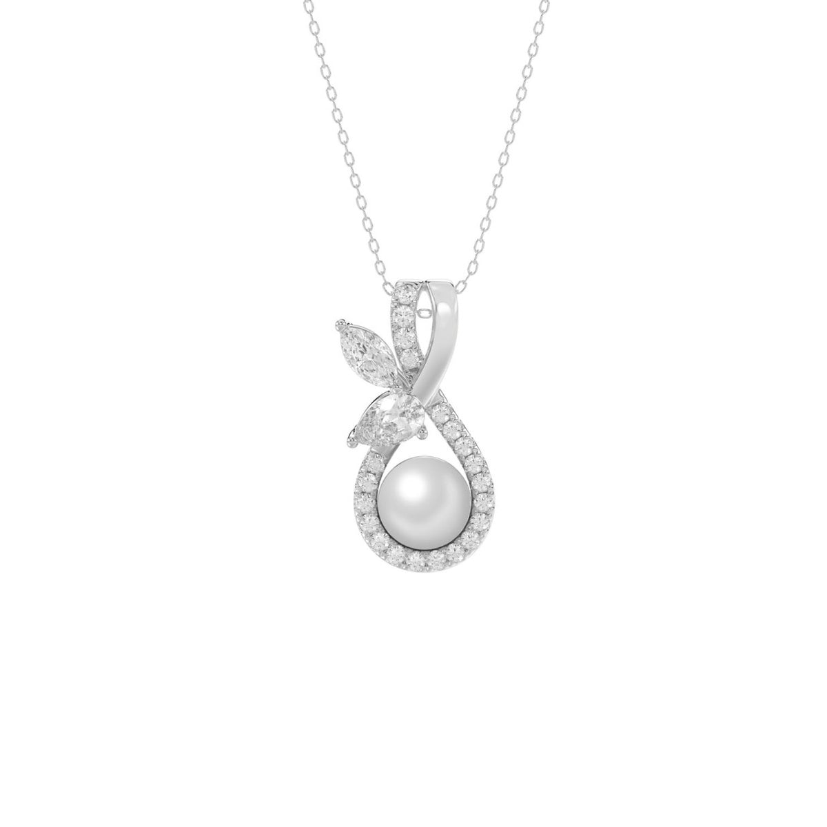 14K WHITE GOLD 1/2CT PEAR/ROUND/MARQUISE/PEARL DIAMOND LADIES PENDANT WITH CHAIN