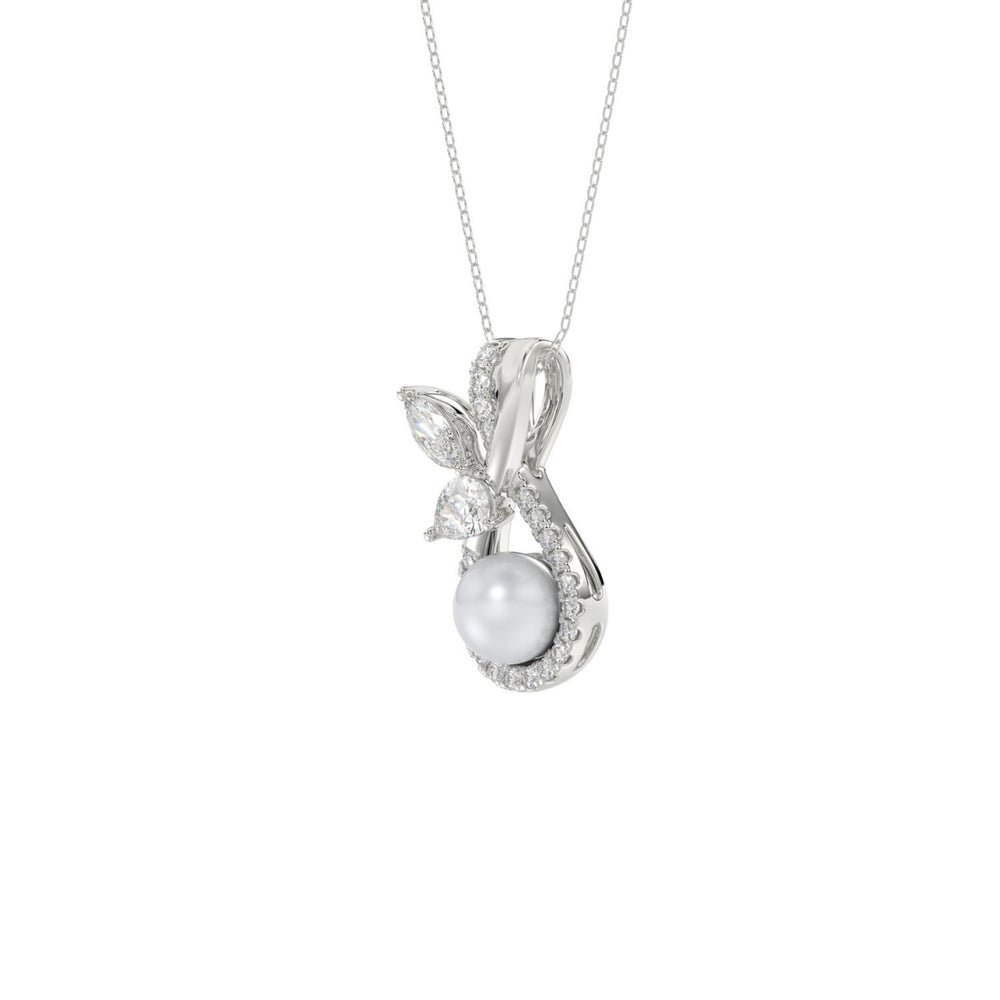 14K WHITE GOLD 1/2CT PEAR/ROUND/MARQUISE/PEARL DIAMOND LADIES PENDANT WITH CHAIN