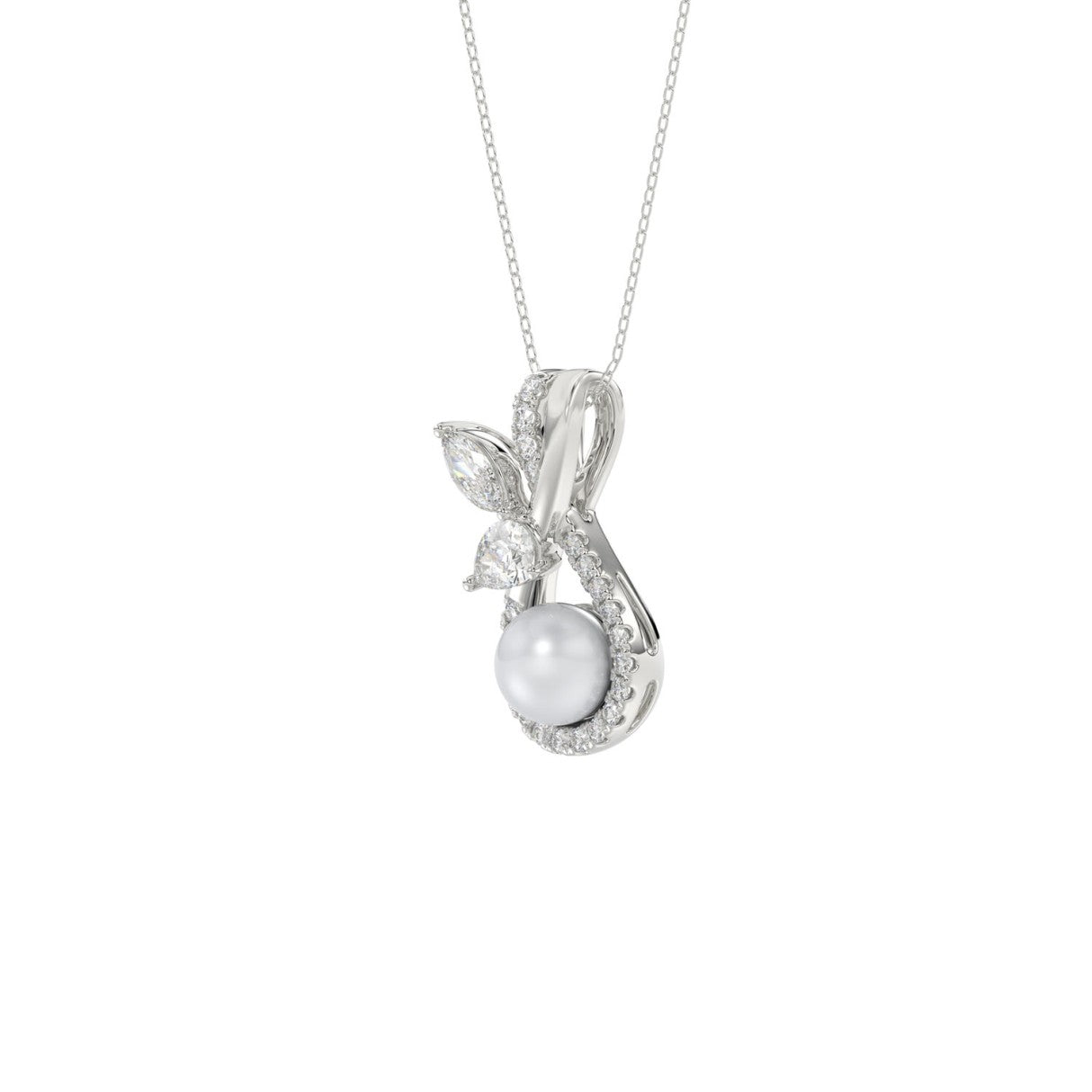14K WHITE GOLD 1/2CT PEAR/ROUND/MARQUISE/PEARL DIAMOND LADIES PENDANT WITH CHAIN