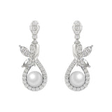 14K WHITE GOLD 3/4CT ROUND/MARQUISE/PEARL DIAMOND LADIES EARRINGS