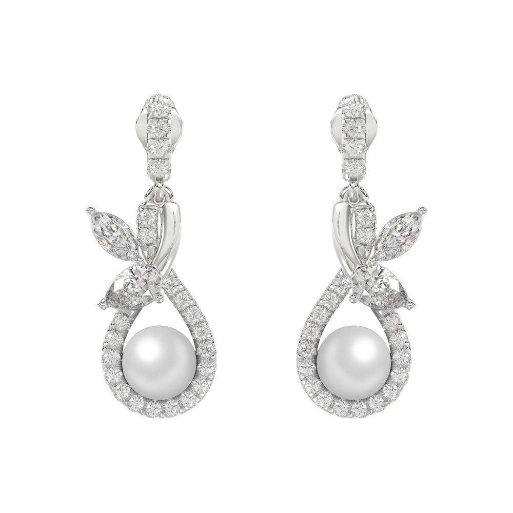 14K WHITE GOLD 3/4CT ROUND/MARQUISE/PEARL DIAMOND LADIES EARRINGS