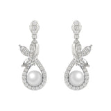 14K WHITE GOLD 3/4CT ROUND/MARQUISE/PEARL DIAMOND LADIES EARRINGS