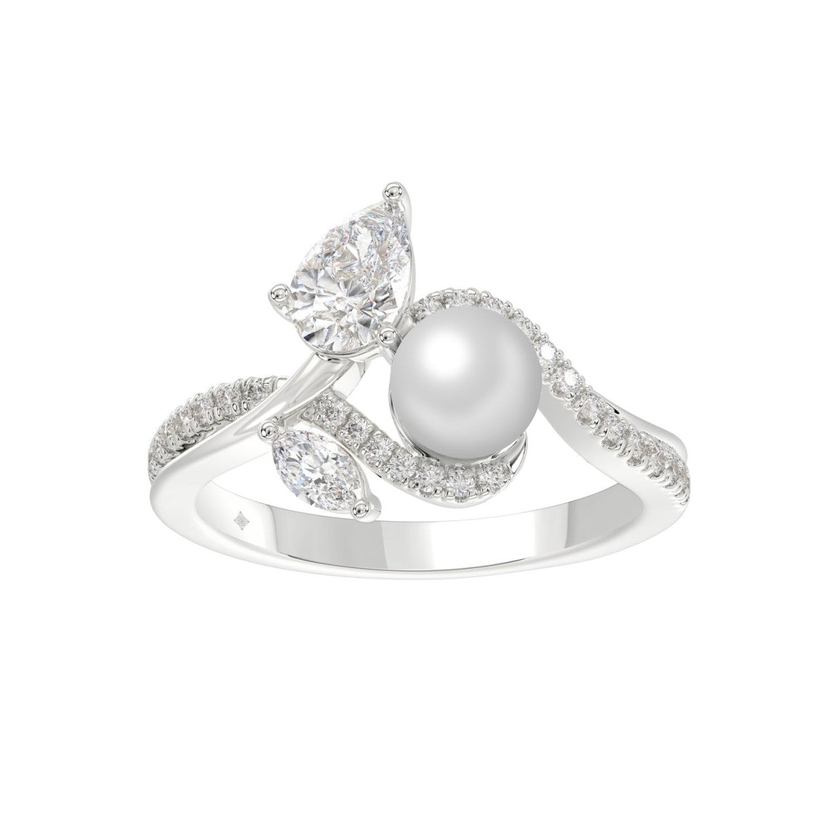 14K WHITE GOLD 3/4CT ROUND/MARQUISE/PEARL/PEAR DIAMOND LADIES RING