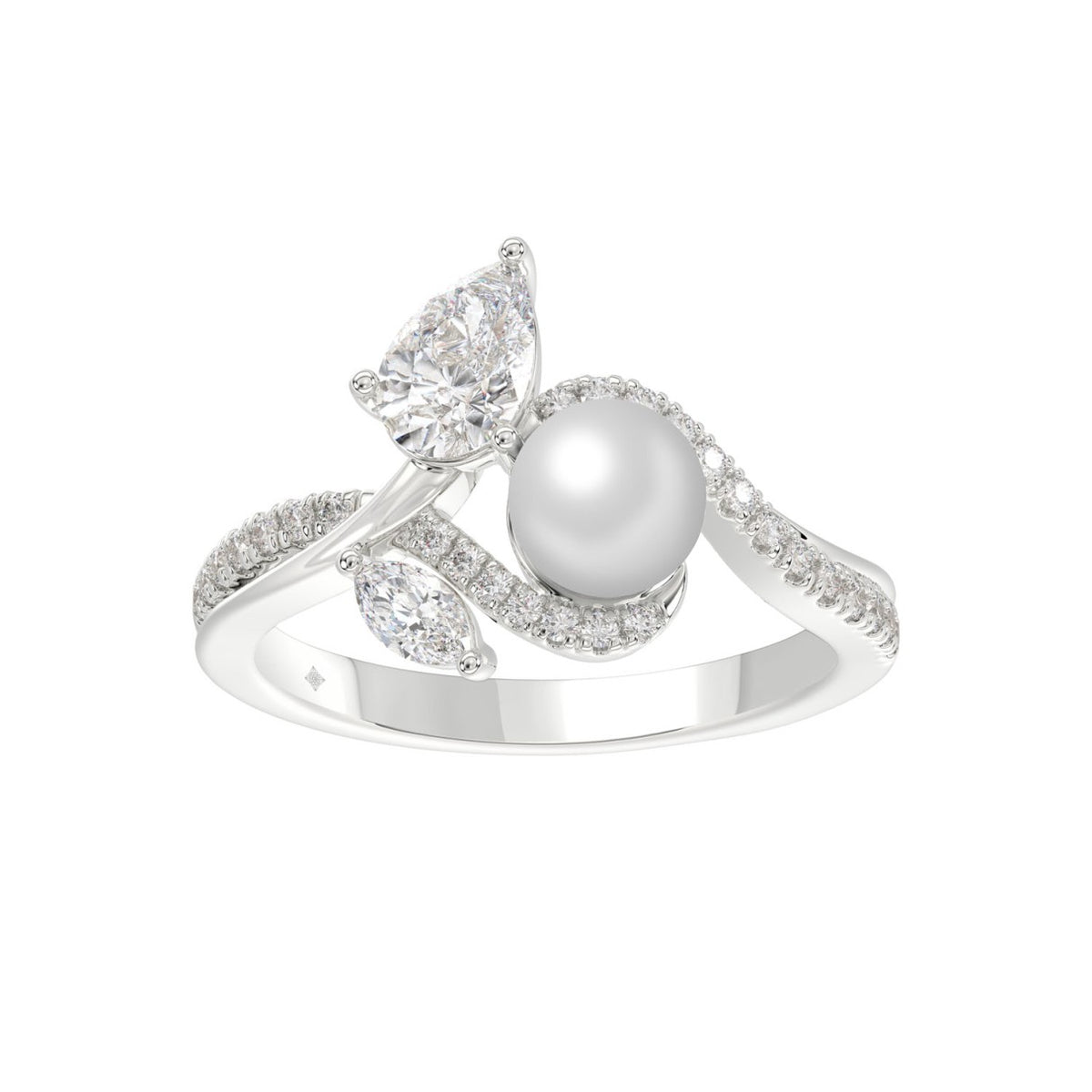 14K WHITE GOLD 3/4CT ROUND/MARQUISE/PEARL/PEAR DIAMOND LADIES RING