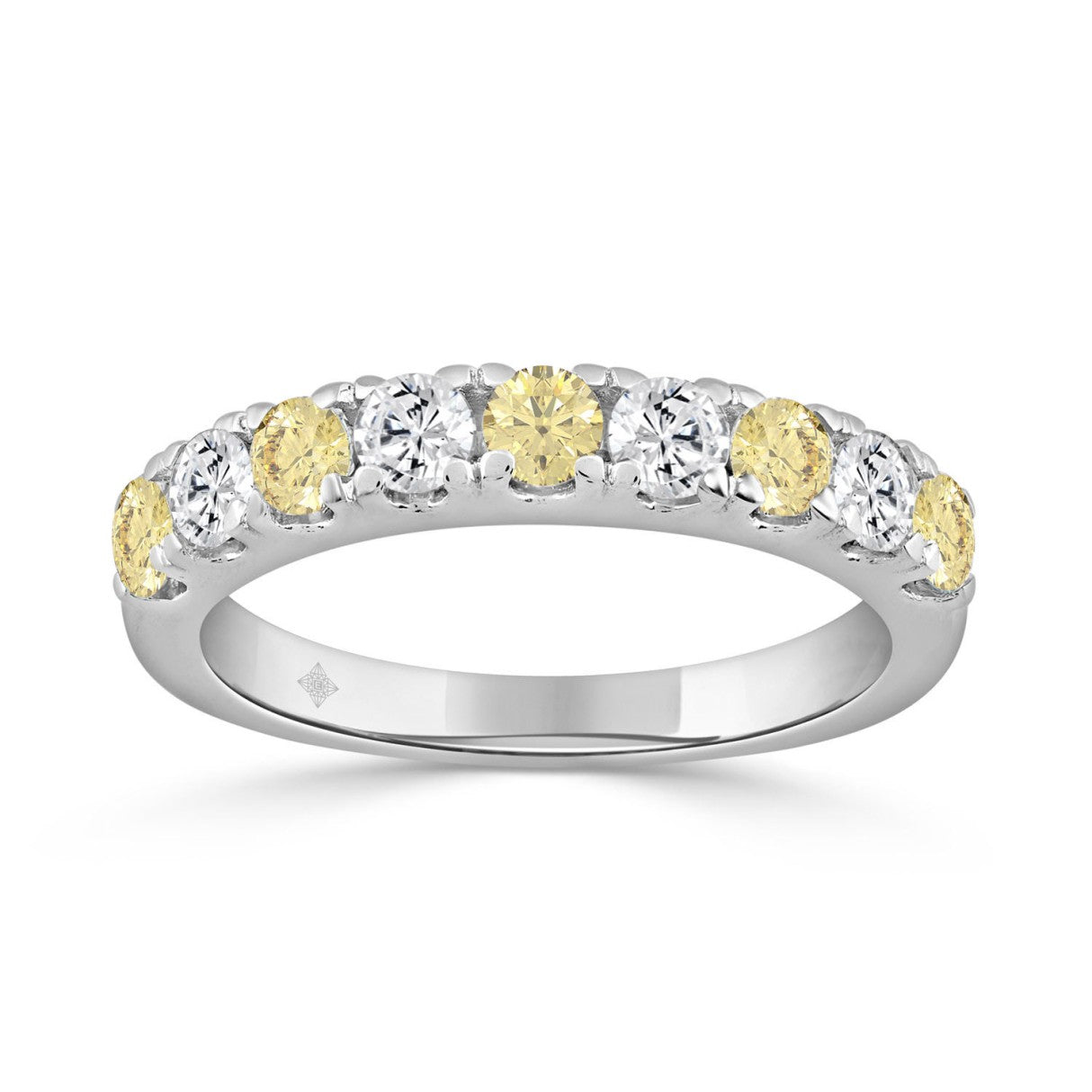 14K White Gold 1.00 CT Round Yellow &amp; White Diamond Alternating Band Ring