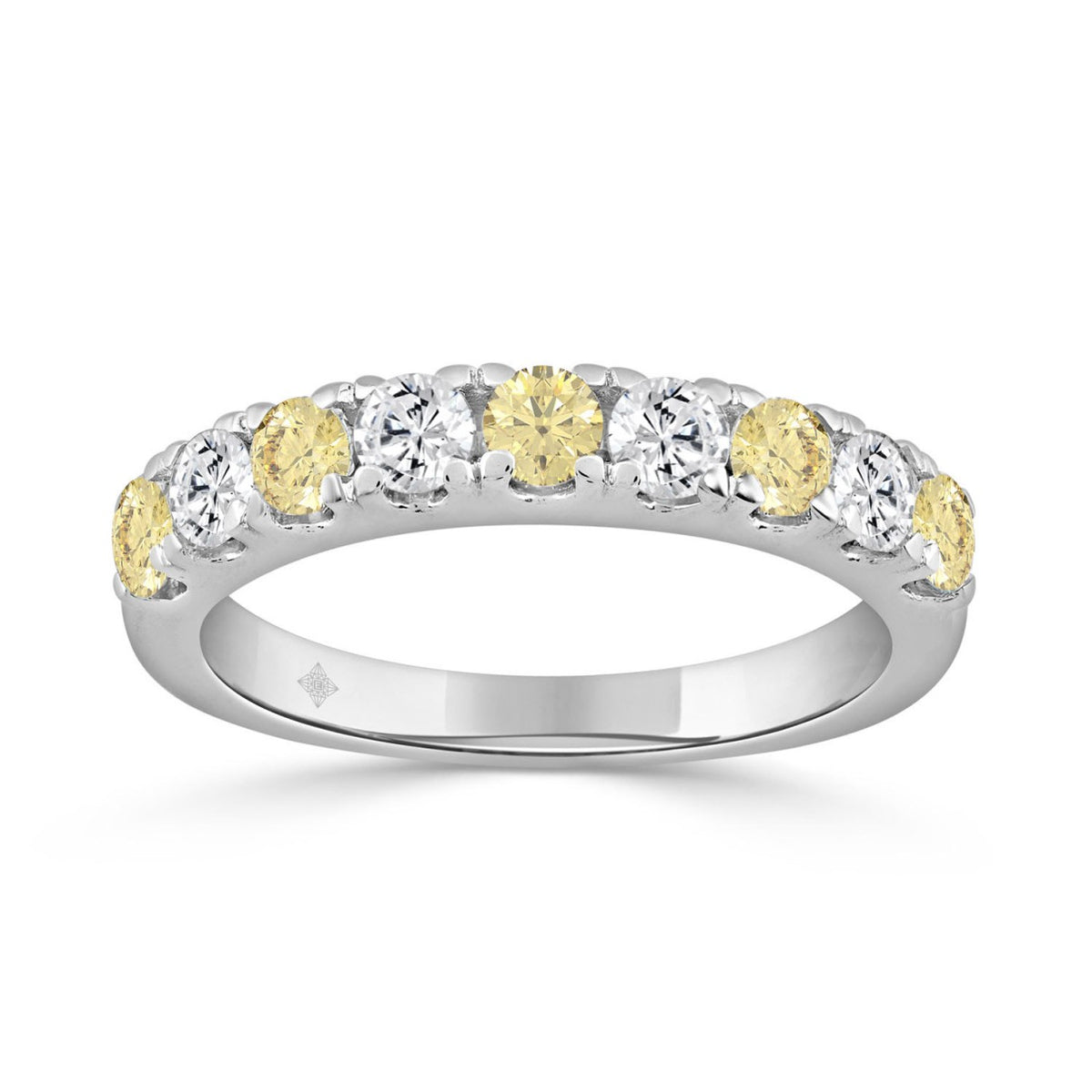 14K White Gold 1.00 CT Round Yellow &amp; White Diamond Alternating Band Ring
