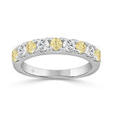 14K White Gold 1.00 CT Round Yellow &amp; White Diamond Alternating Band Ring