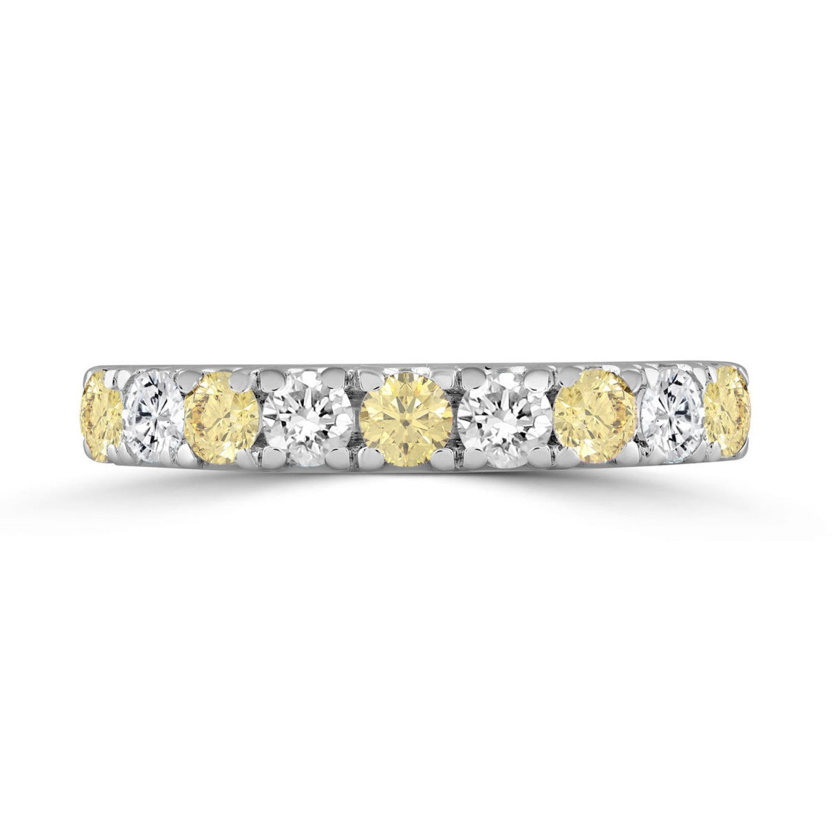 14K White Gold 1.00 CT Round Yellow &amp; White Diamond Alternating Band Ring
