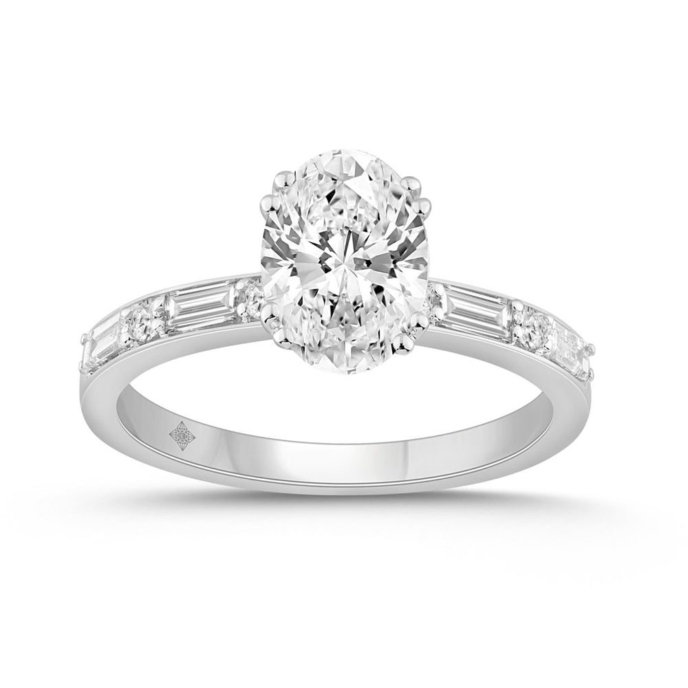14K WHITE GOLD 1 3/4CT ROUND/BAGUETTE DIAMOND LADIES RING (CENTER STONE ROUND DIAMOND 1 1/2CT)