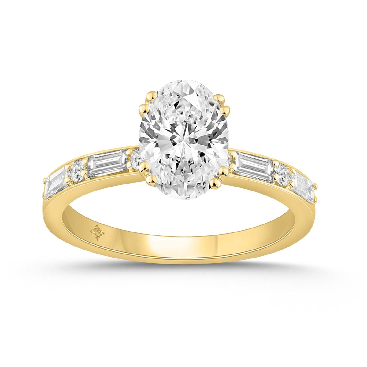 14K YELLOW GOLD 1 3/4CT ROUND/BAGUETTE DIAMOND LADIES RING (CENTER STONE ROUND DIAMOND 1 1/2CT)