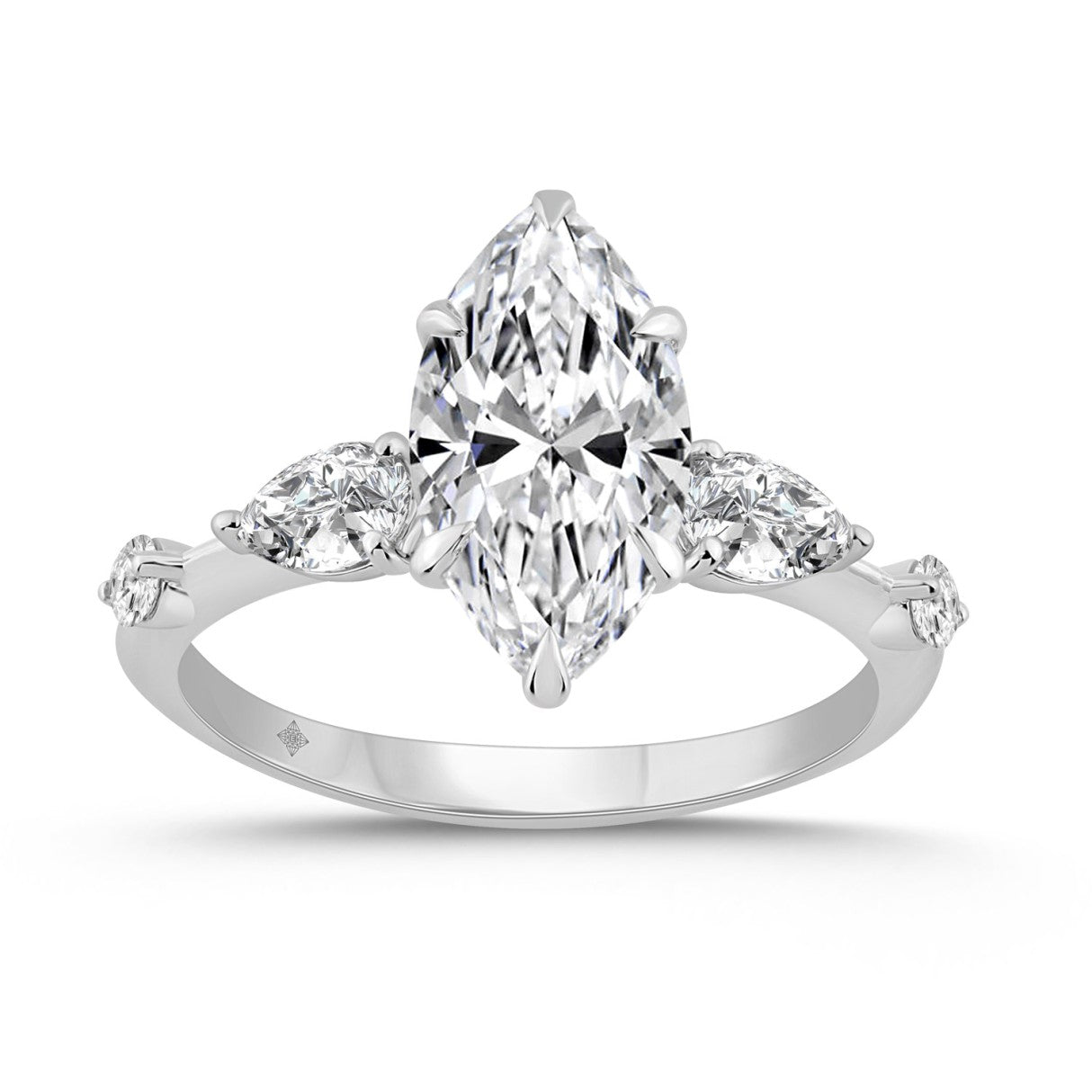 14K WHITE GOLD 2 1/2CT ROUND/MARQUISE/PEAR DIAMOND LADIES RING (CENTER STONE MARQUISE DIAMOND 2CT)