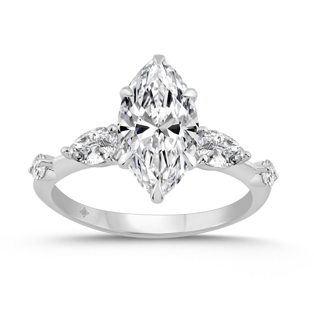 14K WHITE GOLD 2 1/2CT ROUND/MARQUISE/PEAR DIAMOND LADIES RING (CENTER STONE MARQUISE DIAMOND 2CT)