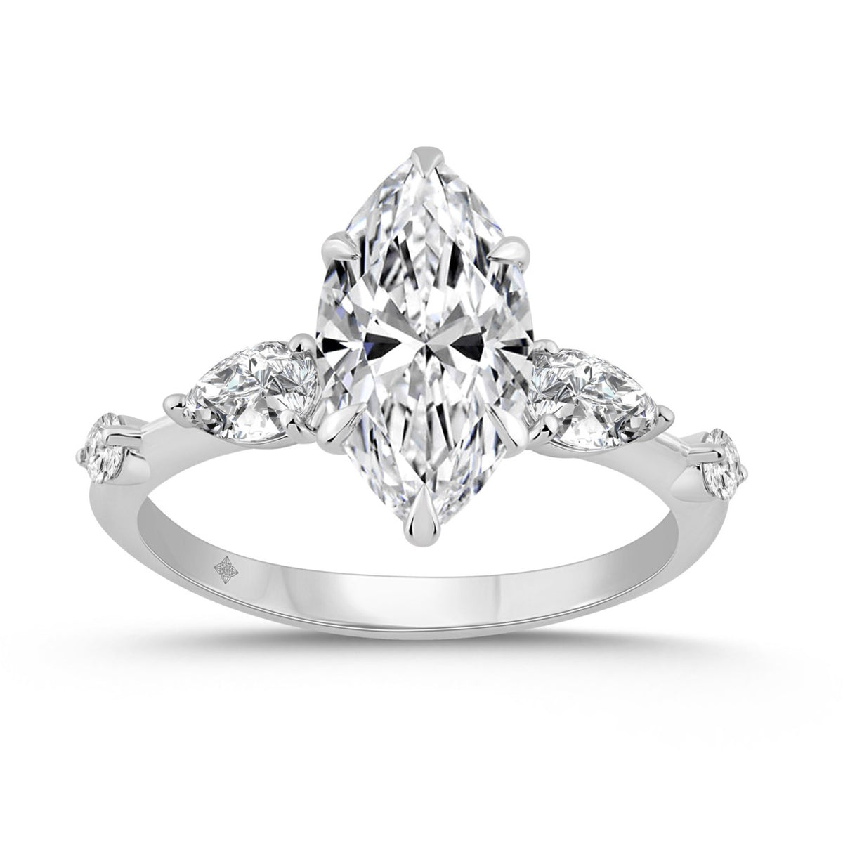 14K WHITE GOLD 2 1/2CT ROUND/MARQUISE/PEAR DIAMOND LADIES RING (CENTER STONE MARQUISE DIAMOND 2CT)