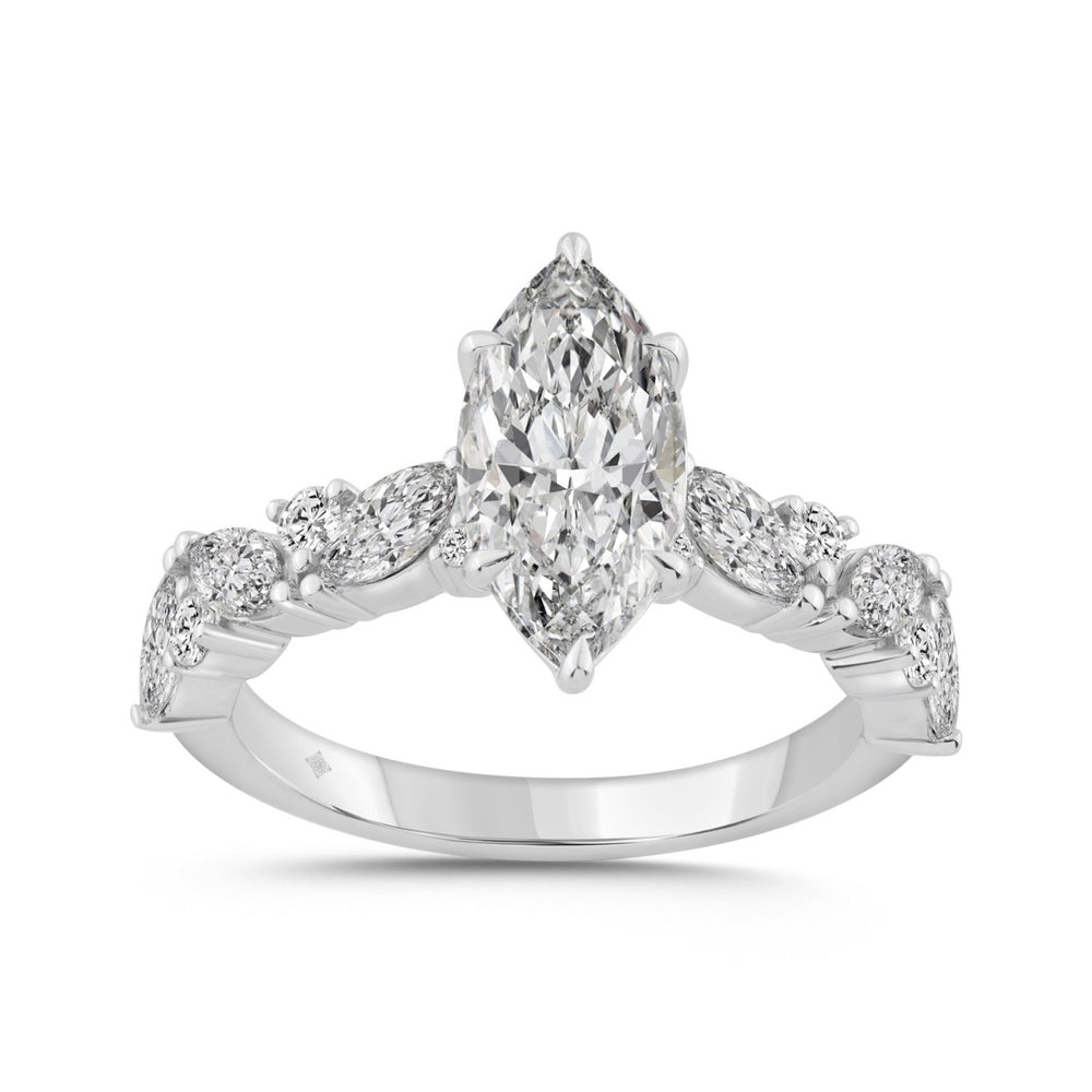 14K WHITE GOLD 2 3/4CT ROUND/MARQUISE DIAMOND LADIES RING (CENTER STONE MARQUISE DIAMOND 2CT)