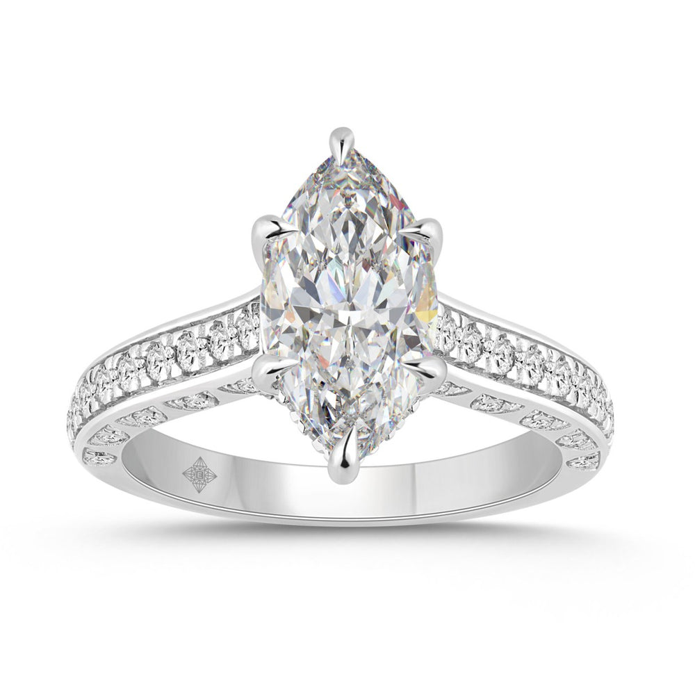 14K WHITE GOLD 2 1/2CT ROUND/MARQUISE DIAMOND LADIES RING (CENTER STONE MARQUISE DIAMOND 2CT)