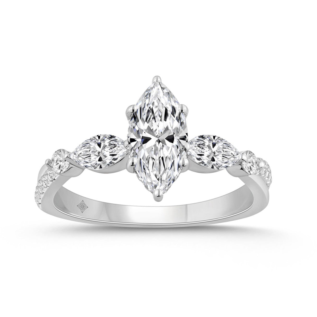 14K WHITE GOLD 1 1/2CT ROUND/MARQUISE DIAMOND LADIES RING (CENTER STONE MARQUISE DIAMOND 1CT)