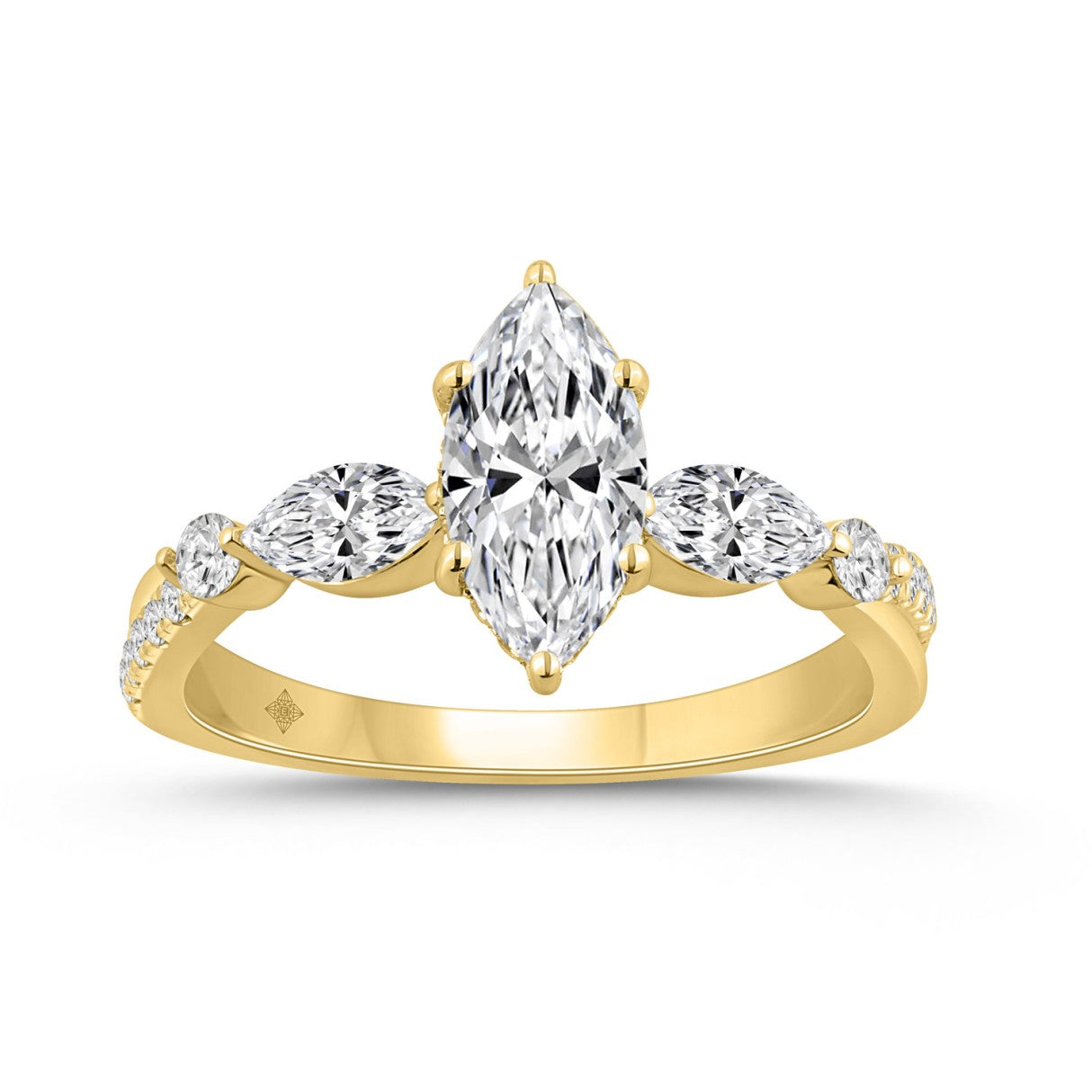 14K YELLOW GOLD 1 1/2CT ROUND/MARQUISE DIAMOND LADIES RING (CENTER STONE MARQUISE DIAMOND 1CT)