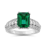 14K WHITE GOLD 3/4CT ROUND/GREEN EMERALD DIAMOND LADIES RING