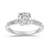 14K WHITE GOLD 3 1/2CT EMERALD/CUSHION DIAMOND LADIES RING (CENTER STONE CUSHION DIAMOND 3CT)