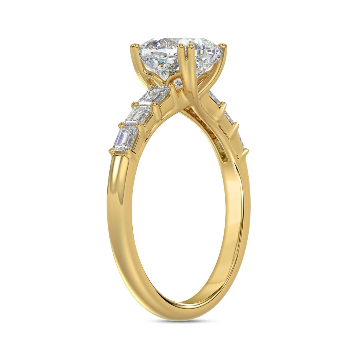 14K YELLOW GOLD 3 1/2CT EMERALD/CUSHION DIAMOND LADIES RING (CENTER STONE CUSHION DIAMOND 3CT)