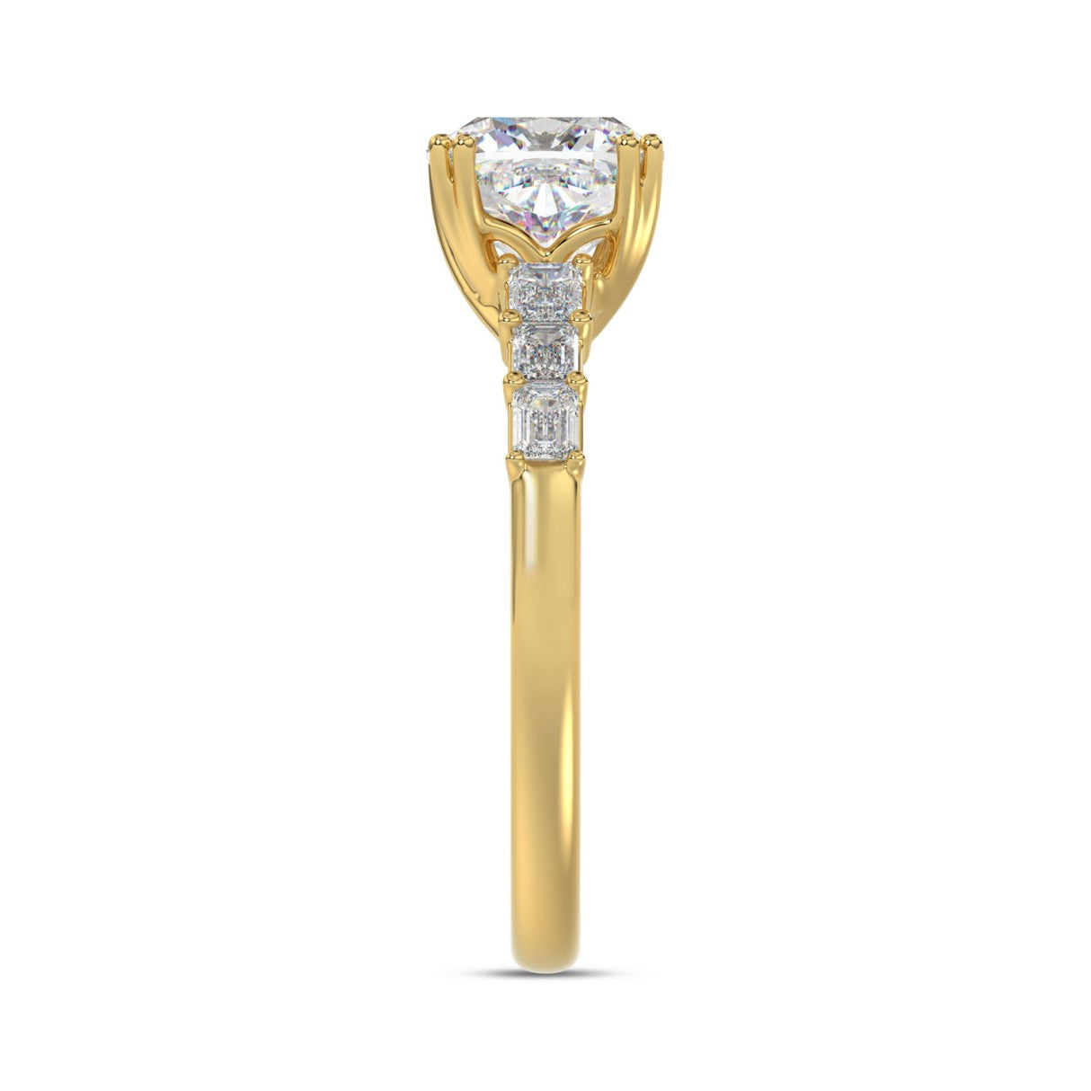 14K YELLOW GOLD 3 1/2CT EMERALD/CUSHION DIAMOND LADIES RING (CENTER STONE CUSHION DIAMOND 3CT)
