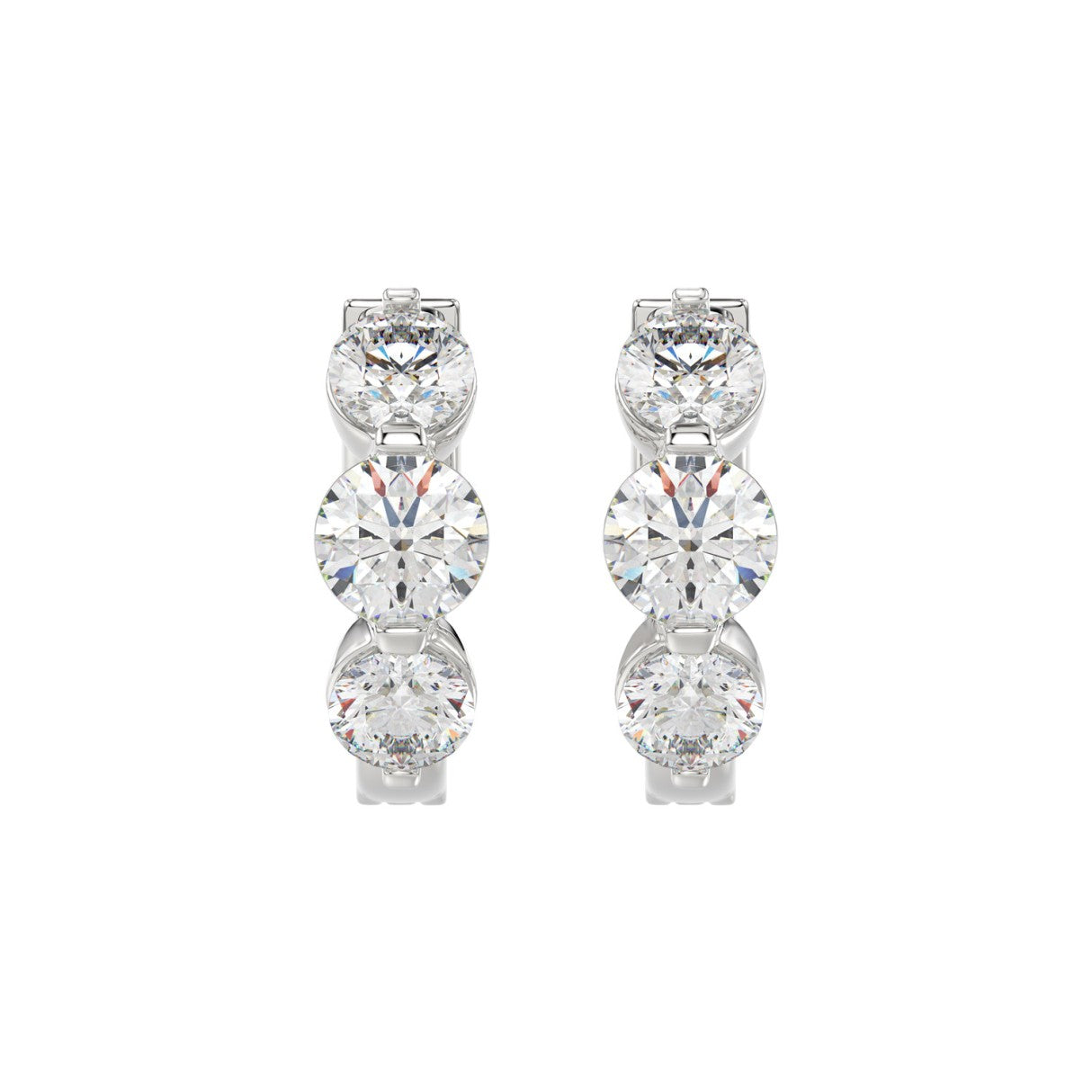 14K WHITE GOLD 1 1/2CT ROUND DIAMOND LADIES HOOPS EARRINGS