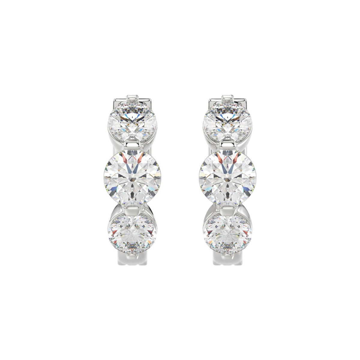 14K WHITE GOLD 1 1/2CT ROUND DIAMOND LADIES HOOPS EARRINGS