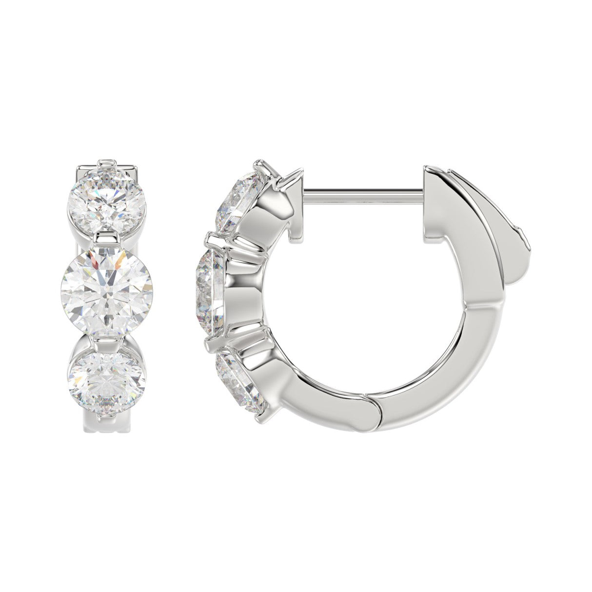 14K WHITE GOLD 1 1/2CT ROUND DIAMOND LADIES HOOPS EARRINGS