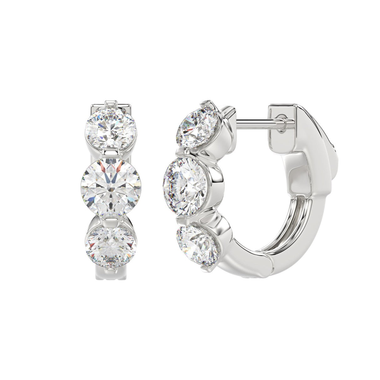 14K WHITE GOLD 1 1/2CT ROUND DIAMOND LADIES HOOPS EARRINGS