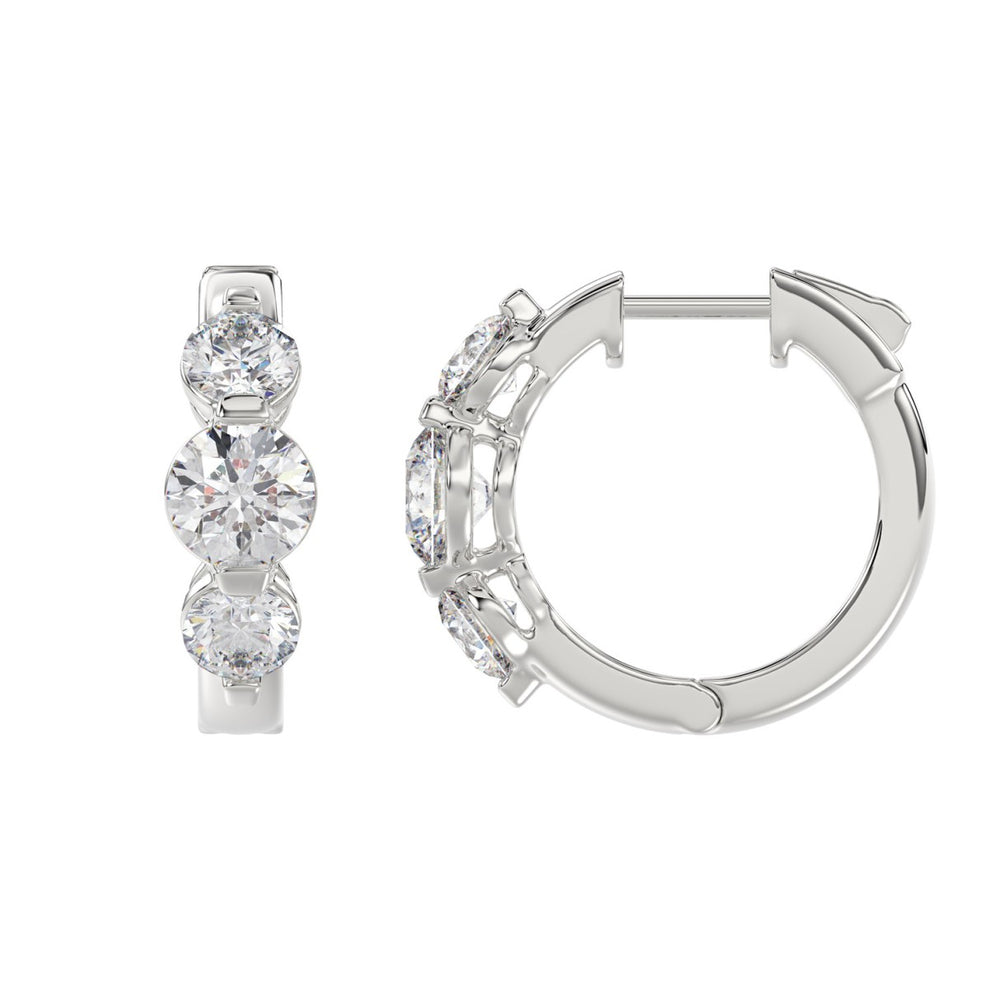 14K WHITE GOLD 3.00CT ROUND DIAMOND LADIES HOOPS EARRINGS