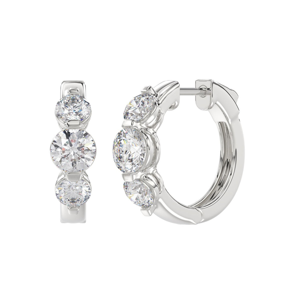 14K WHITE GOLD 3.00CT ROUND DIAMOND LADIES HOOPS EARRINGS