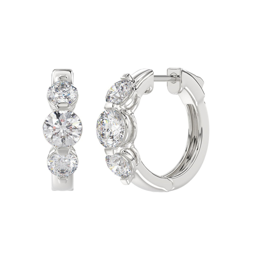 14K WHITE GOLD 3.00CT ROUND DIAMOND LADIES HOOPS EARRINGS