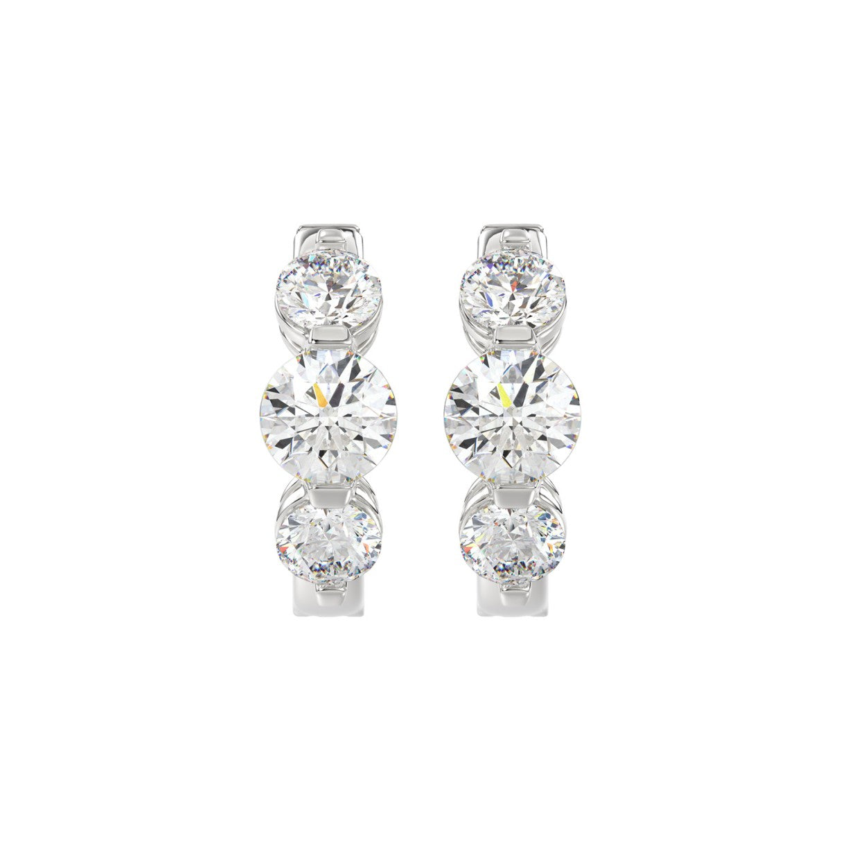 14K WHITE GOLD 4.00CT ROUND DIAMOND LADIES HOOPS EARRINGS