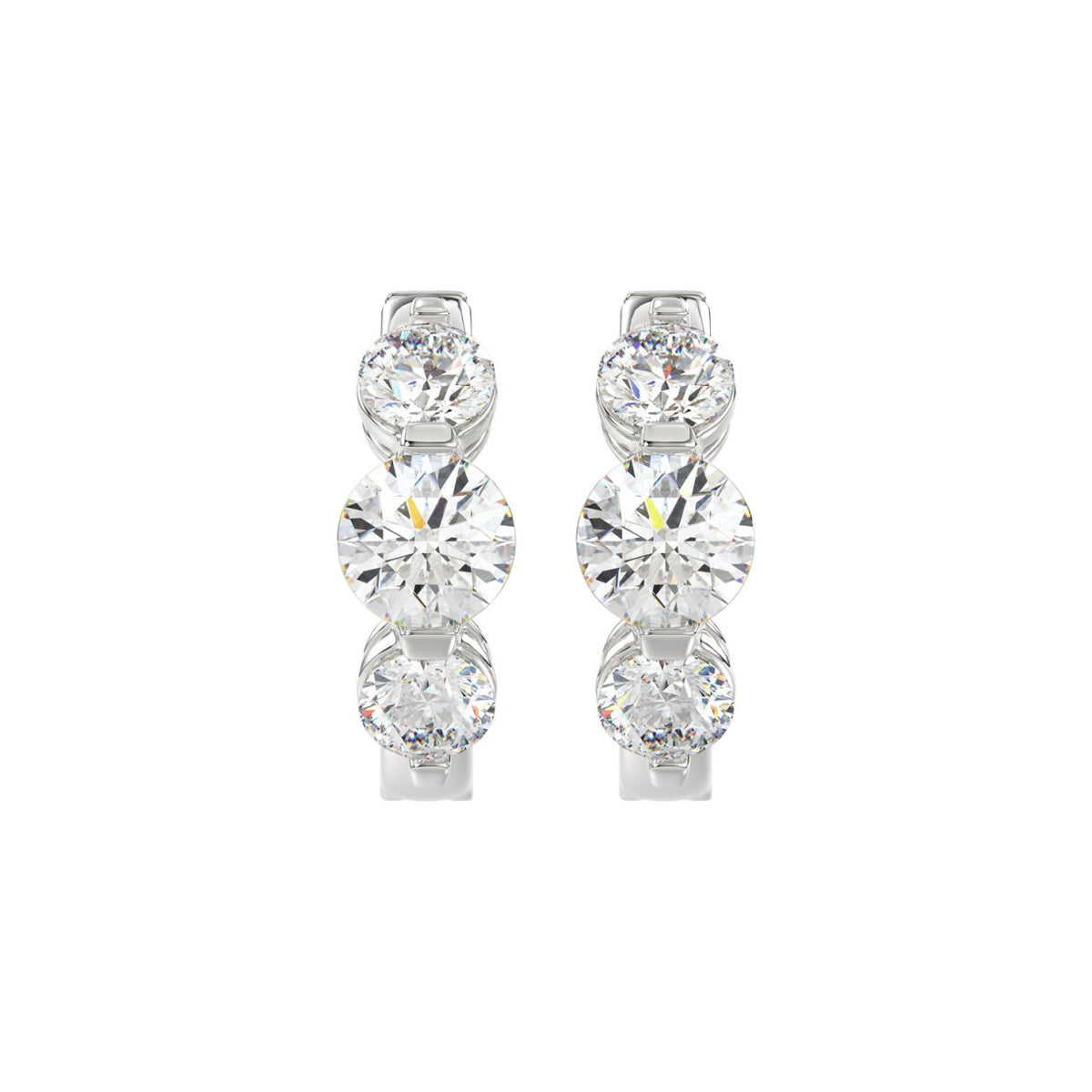 14K WHITE GOLD 4.00CT ROUND DIAMOND LADIES HOOPS EARRINGS