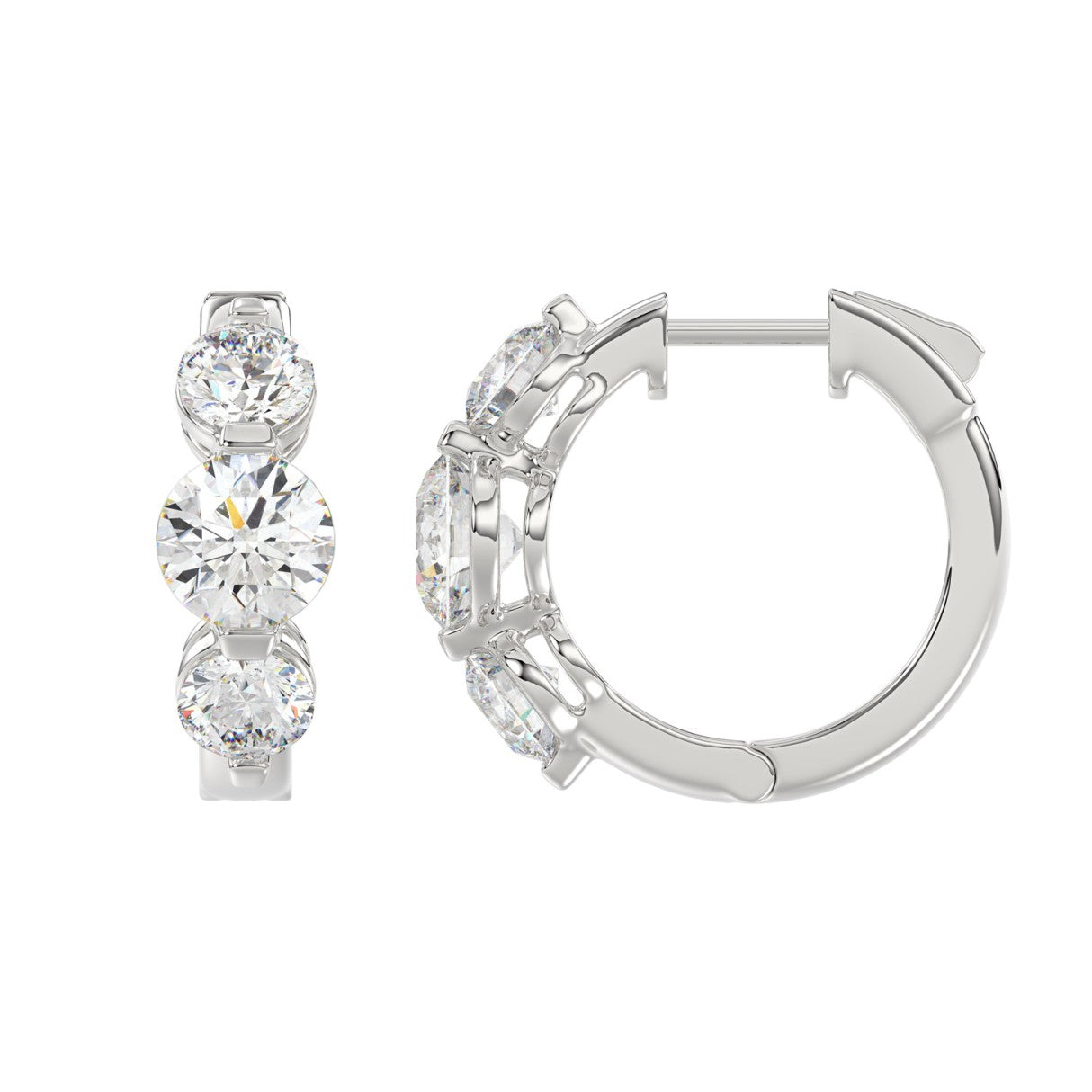14K WHITE GOLD 4.00CT ROUND DIAMOND LADIES HOOPS EARRINGS