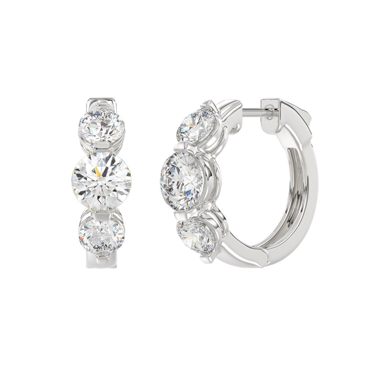 14K WHITE GOLD 4.00CT ROUND DIAMOND LADIES HOOPS EARRINGS