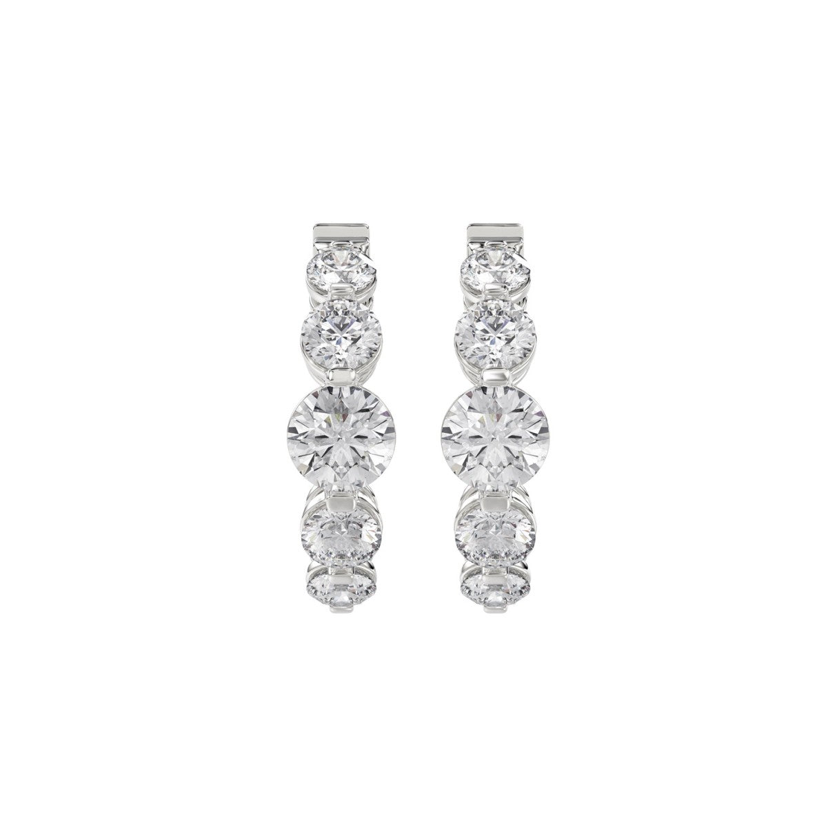 14K WHITE GOLD 3 1/2CT ROUND DIAMOND LADIES HOOPS EARRINGS