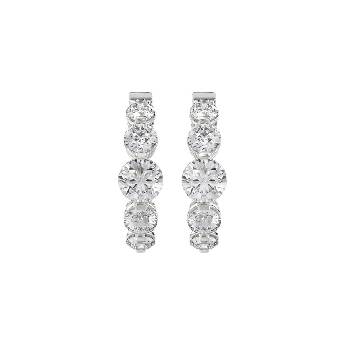 14K WHITE GOLD 3 1/2CT ROUND DIAMOND LADIES HOOPS EARRINGS