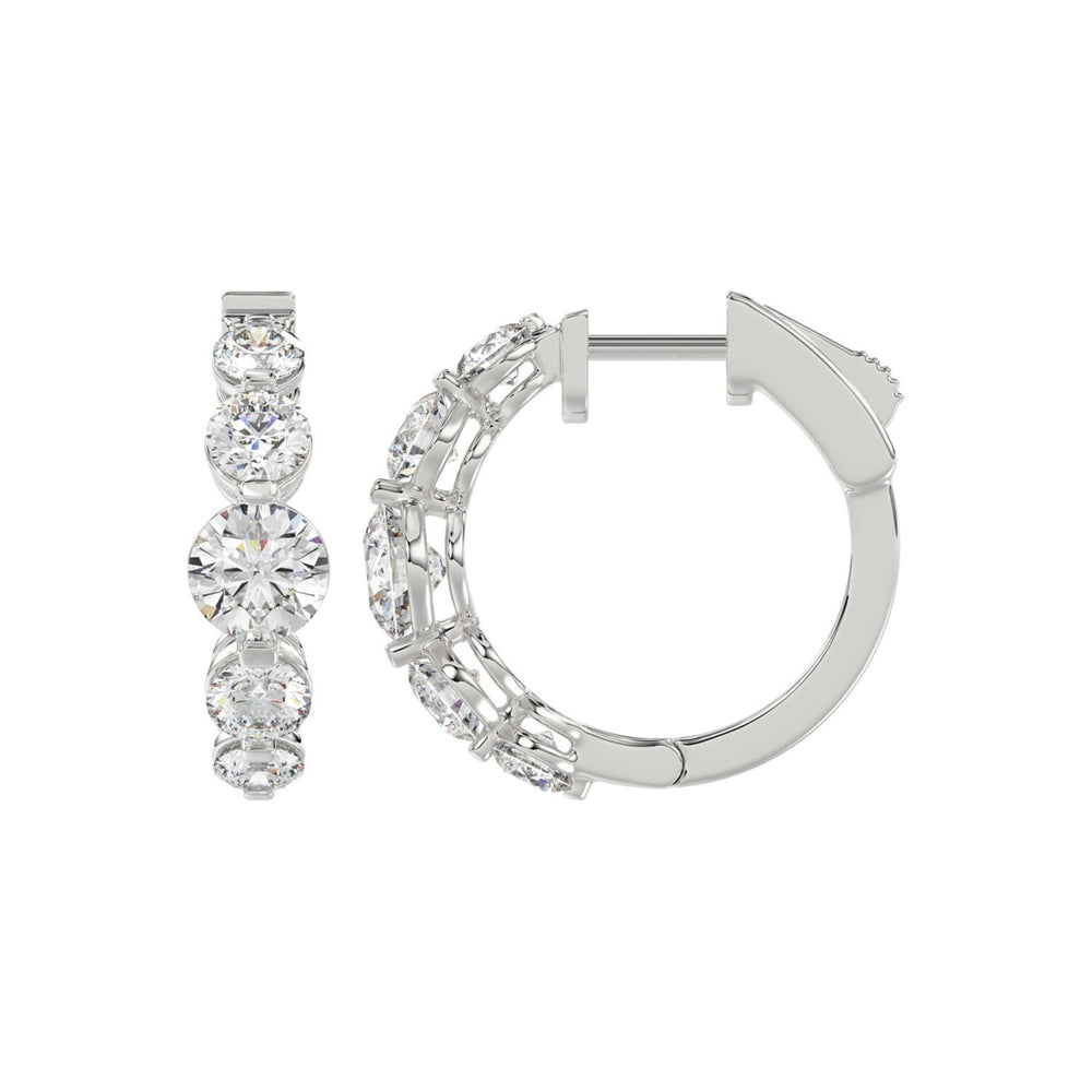 14K WHITE GOLD 3 1/2CT ROUND DIAMOND LADIES HOOPS EARRINGS