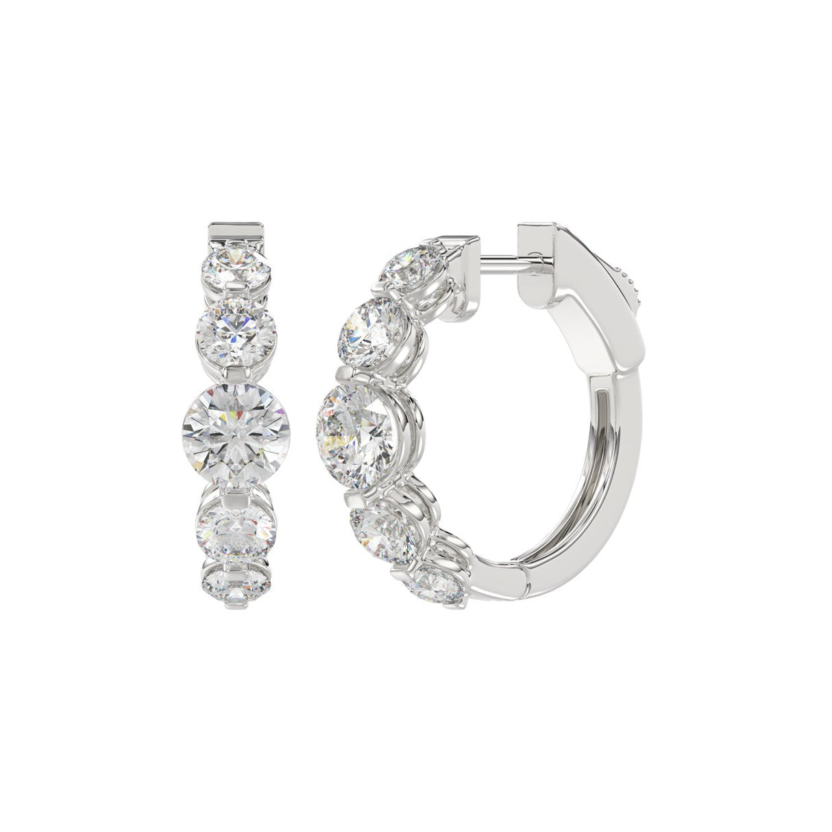 14K WHITE GOLD 3 1/2CT ROUND DIAMOND LADIES HOOPS EARRINGS