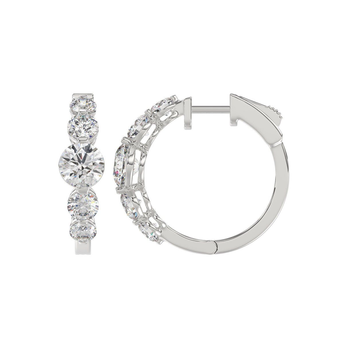 14K WHITE GOLD 4.00CT ROUND DIAMOND LADIES HOOPS EARRINGS