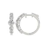 14K WHITE GOLD 4.00CT ROUND DIAMOND LADIES HOOPS EARRINGS