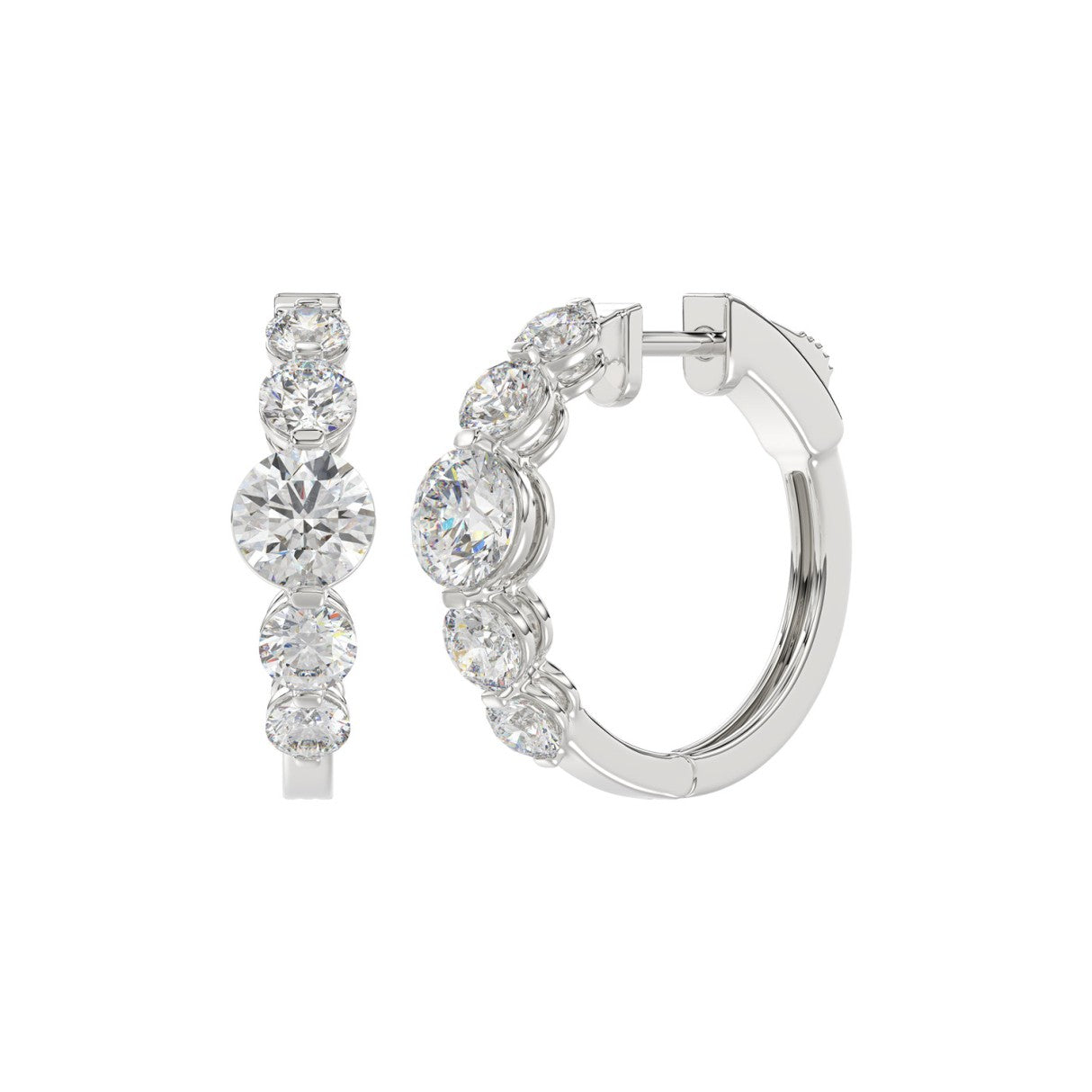 14K WHITE GOLD 4.00CT ROUND DIAMOND LADIES HOOPS EARRINGS