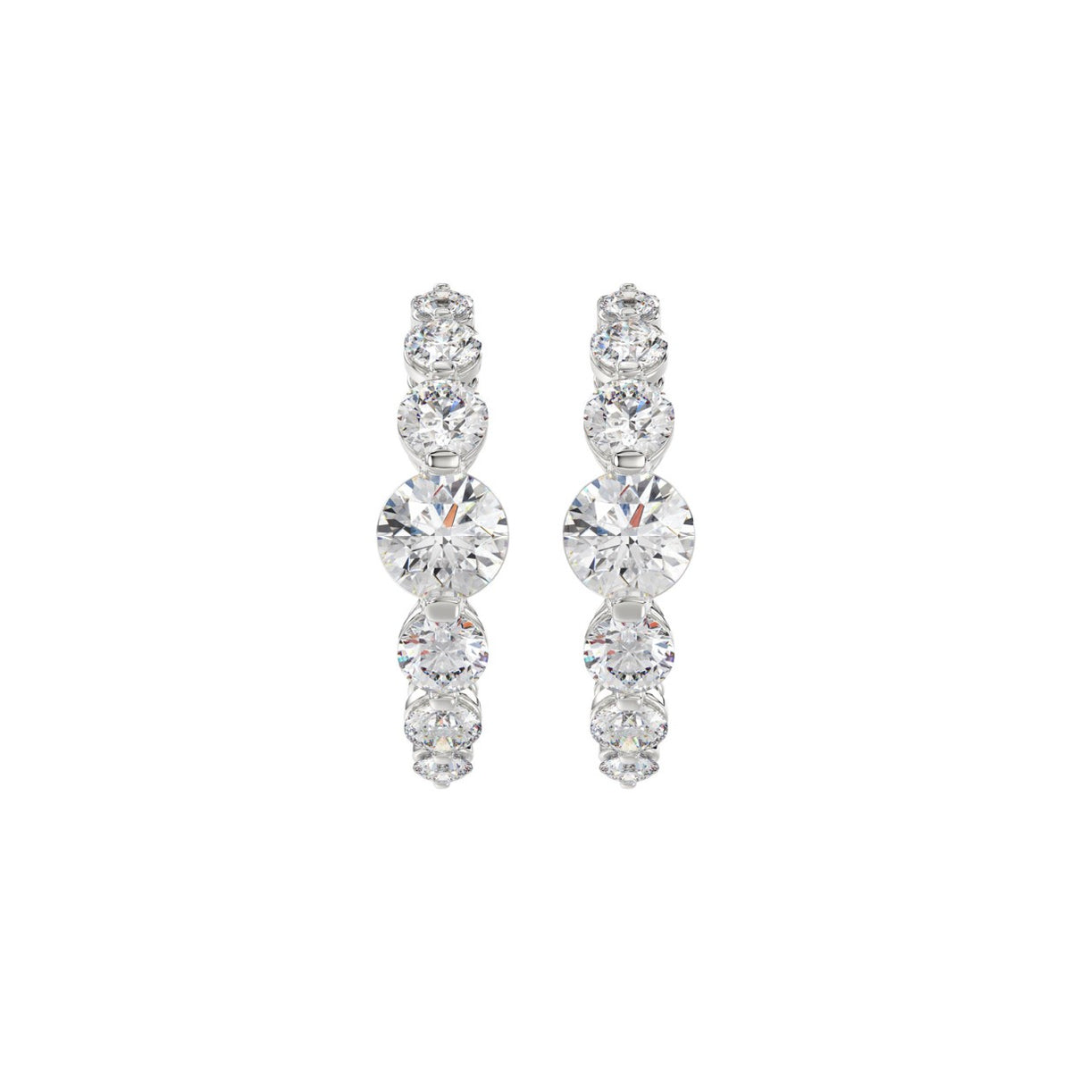 14K WHITE GOLD 3 1/2CT ROUND DIAMOND LADIES HOOPS EARRINGS