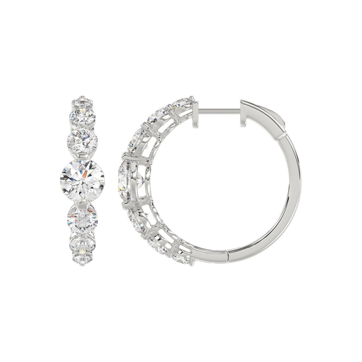 14K WHITE GOLD 3 1/2CT ROUND DIAMOND LADIES HOOPS EARRINGS